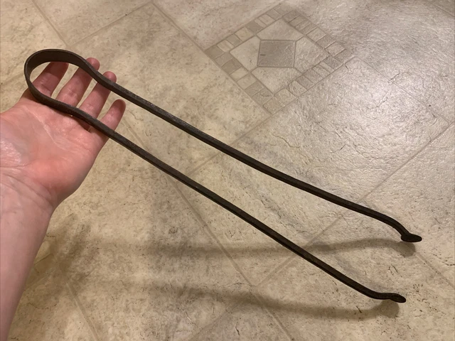 18th Century Hand Forged Iron Pipe/Ember Tongs Simple Form W Sm Pad Gripper Ends