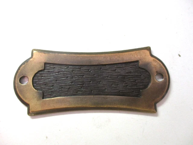 National NLCo Faux Woodgrain Backplate Drawer Pull Handle Dark Brass 1 MCM Vtg