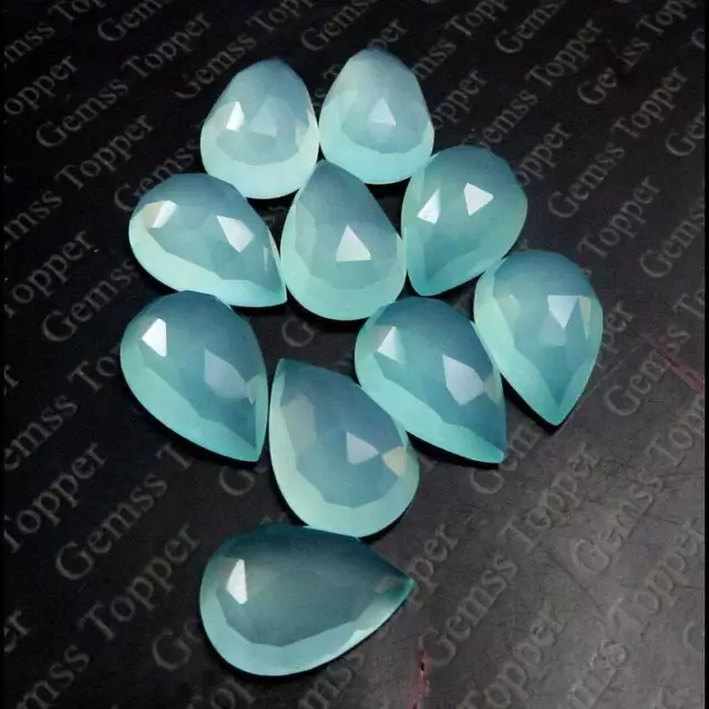 Wholesale Lot Aqua Chalcedony Pear Rose Cut 7X10MM To 13X18MM Loose Gemstones 3