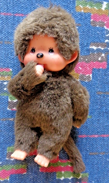 Peluche Singe KIKI LE VRAI AJENA Bleu Turquoise Vert Menthe Yeux Bl Vintage 18 Cm