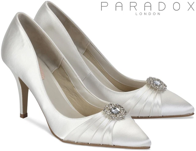 Scarpe da sposa £85 PINK BY PARADOX London avorio raso tacco alto UK3 EUR36