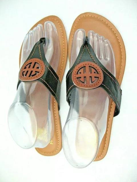 MAUI ISLAND "MEDALLION" Black Flip Flops Thong Sandals Women's Size 10M EUC!