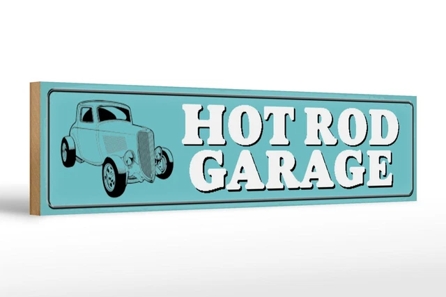 CARTELLO IN LEGNO cartello stradale 46x10 cm hot rod garage auto decorazione cartello wooden