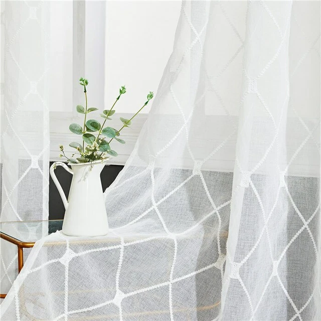 Geometric Sheer Curtain Modern Short Window Curtain Drape for Voile Cafe Curtain