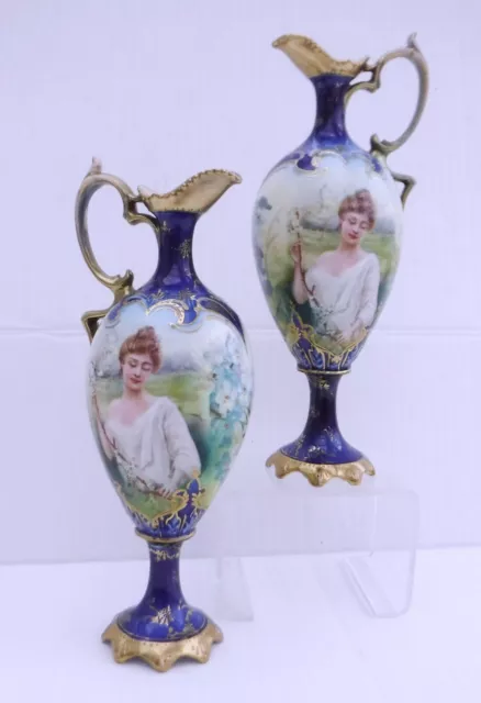 RS Prussia Antique Art Nouveau Cobalt Blue  Portrait Ewers