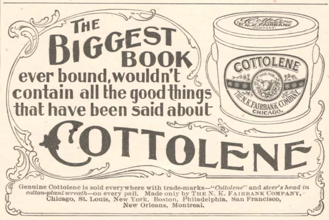 Cottolene Shortening Cooking Chicago IL 1896 Antique Print Ad