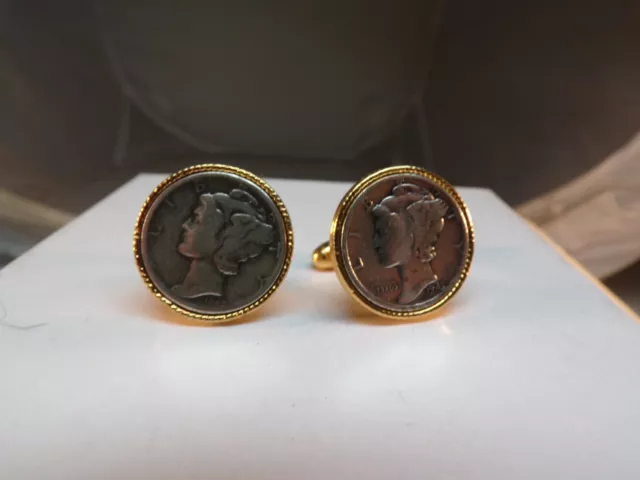 Mercury Dime Cufflinks - Gold Tone - 1943 -1945 # S 2002 Mercury Dime Cufflinks - Gold Tone - 1943 -1945 # S 2002
