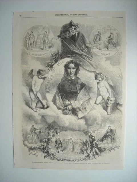 Gravure 1858. Melle. Rachel, Decedee Au Cannet, Pres De Cannes. Explicatif Dos..