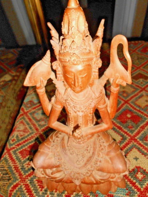 Vintage Bodhisattva Carved Crocodile Wood Signed Ida B. Marka Bali