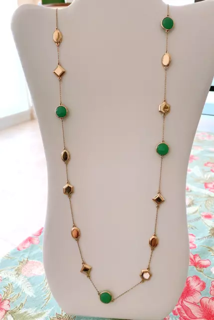 Melinda Maria 'Levi' Long Station Necklace, Gold tone, Chrysoprase, NWT $248