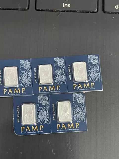 (5) ONE GRAM Sealed Pamp Suisse Platinum bar 999.5 Certified assay!  5 grams NR