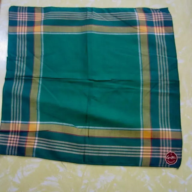 Vintage GRAFTON Cotton Ladies Hankie Handkerchief Green Check 1950s NWT