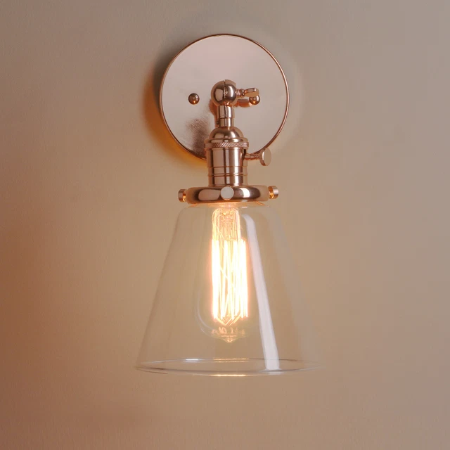 Industrial Wall Mount Lamp Sconce Funnel Glass Shade W/Switches Lighting Fixture