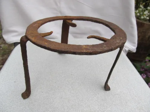 Antique Very Rare Old 19 Century Hand Forged Wrought Iron Trivet For Fireplace
