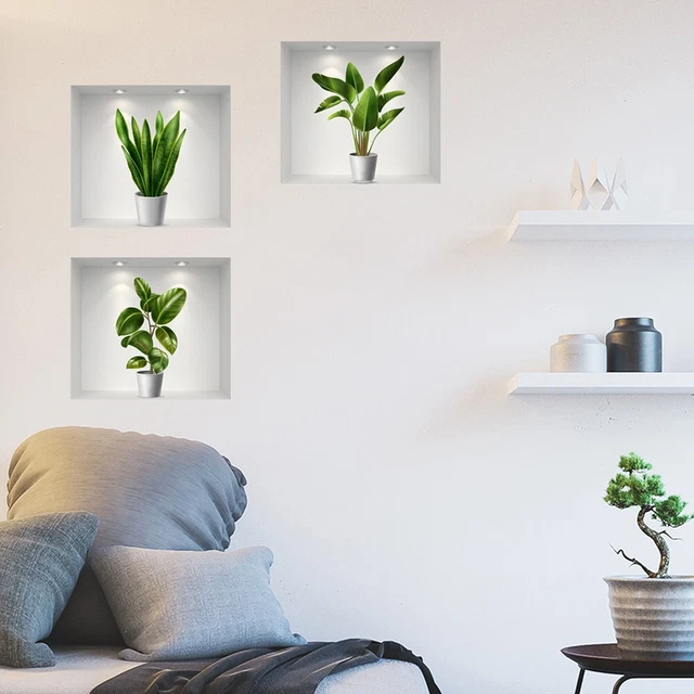 Calcomanía Pegatina de pared PVC Ventana falsa Plantas verdes Dormitorio