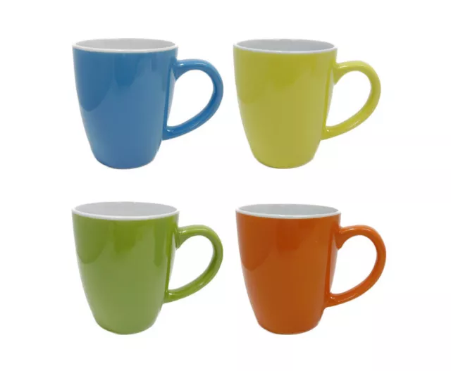 Kaffeebecher Becher mit Henkel Porzellan 4-Farbig sortiert 300 ml 4 Stück Set