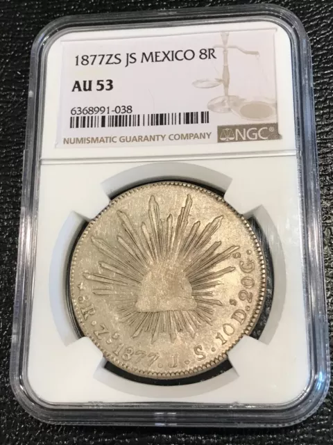 Ngc Au 53 1877 Zs Js  Mexico Silver 8 Reales Coin-Jun112