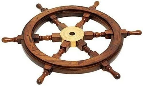 24"inch vintage Wooden Steering Wall Wood Brass Boat Wheel Nautical Ship for new