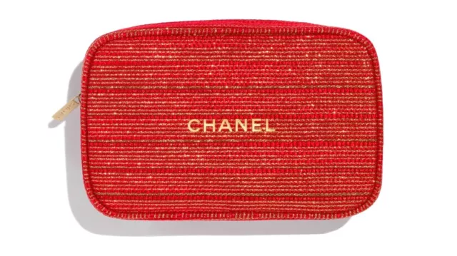 CHANEL, Bags, Chanel Red Metallic Tweed 222 Limited Edition Makeup Beauty  Beaute Bag Case