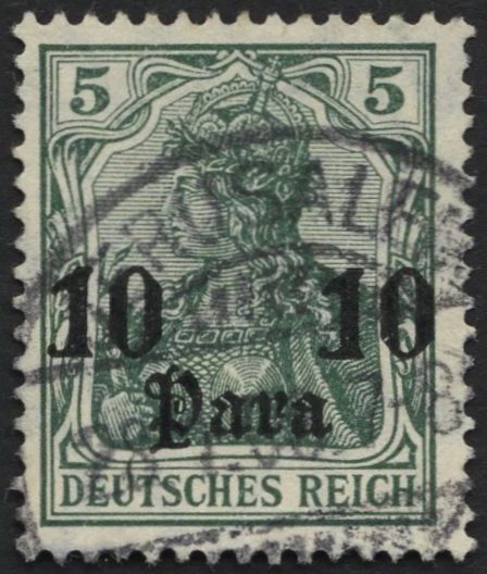 DP TÜRKEI 36 o, 1906, 10 Pa. auf 5 Pf., Wz., Stempel JERUSALEM ( Stundenangabe)