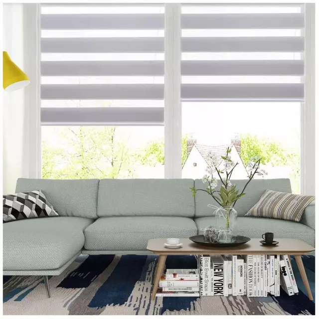 Horizontal Window Shade Blind Zebra Dual Roller Blinds Curtains,Easy to Install