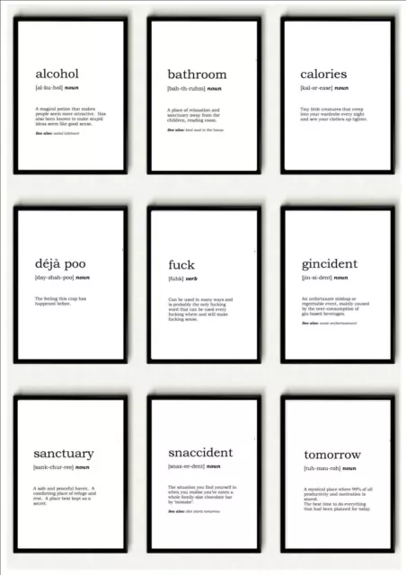 Word Definition Prints Dictionary Typography Wall Art Picture Funny Quote Poster