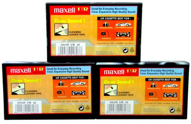 3 Maxell UR60 60  Minutes Blank Audio Media Recording Cassette Tapes NEW 3