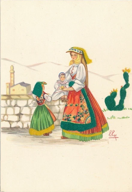 Cartolina Costumi Sardegna Samugheo Tempera di Lola Loy Non Viaggiata