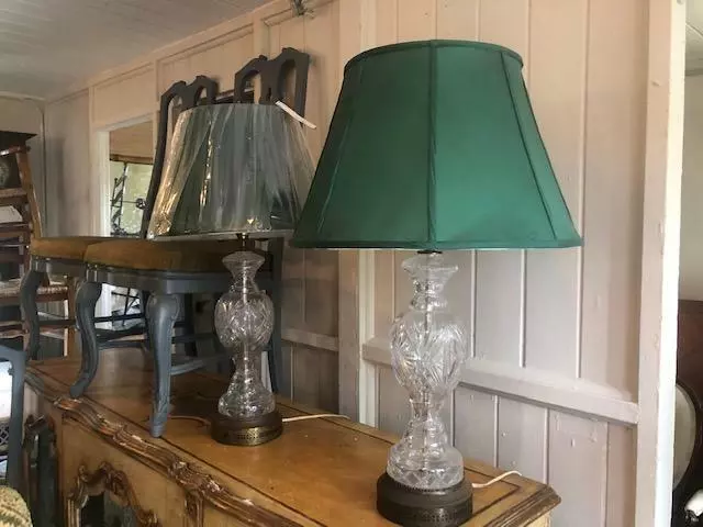 Pair of Large Glass Mid Century Table Lamps Brass Base