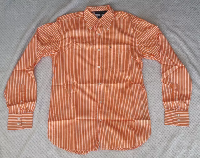 Camisa de hombre Tommy Hilfiger de rayas naranjas y blancas manga larga talla: S