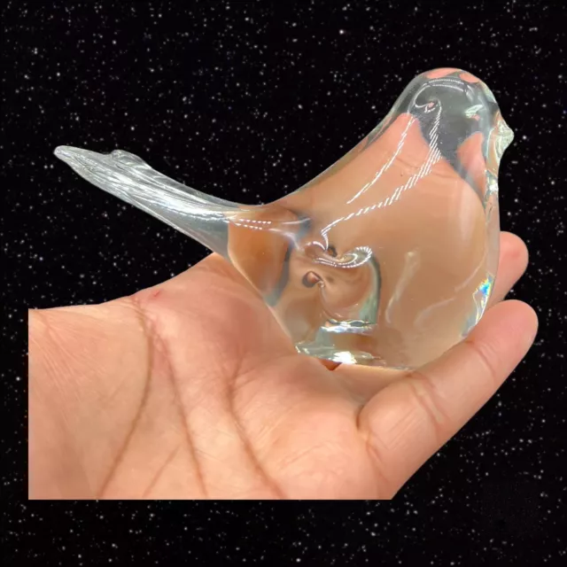 Vintage Clear Art Glass Bird Figurine Paperweight Love Bird Figure 5”W 3”T