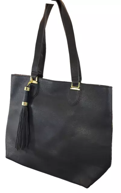 Steve Madden Black Faux Leather Tote Style Bright Fabric Inner Shoulder Bag NWOT