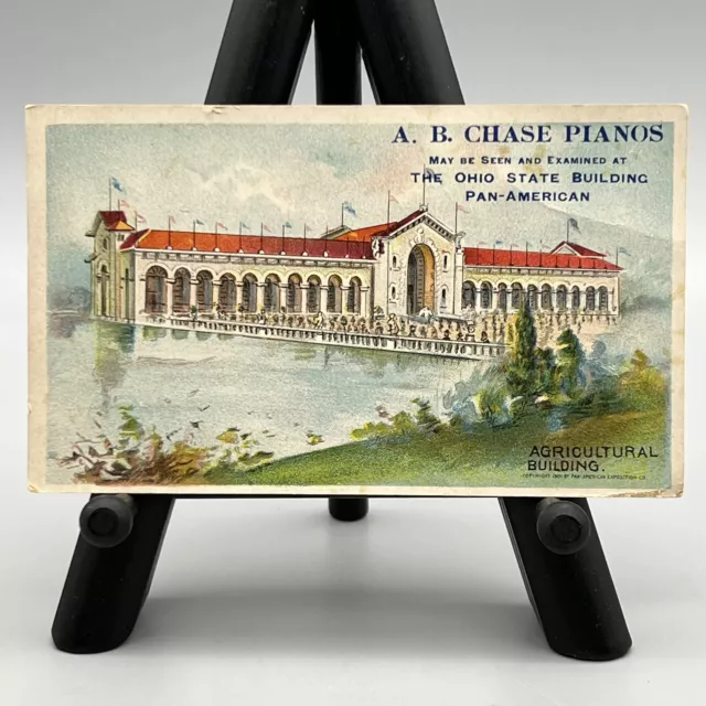 PAN-AMERICAN EXPO Buffalo 1901 AGRICULTURAL BUILDING Chase Piano TRADE CARD VTG