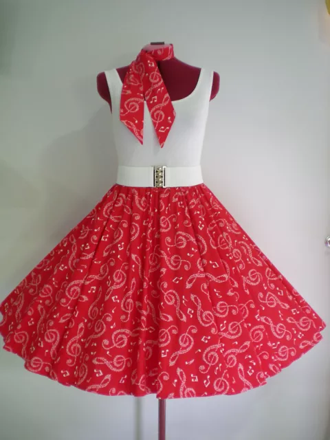 ROCK N ROLL/ROCKABILLY "Musical Notes" SKIRT ONLY" XS-S Adult. Red/White.