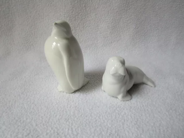 Hutschenreuther 2 kleine Tierfiguren Porzellan weiß Pinguin und Seehund/Robbe