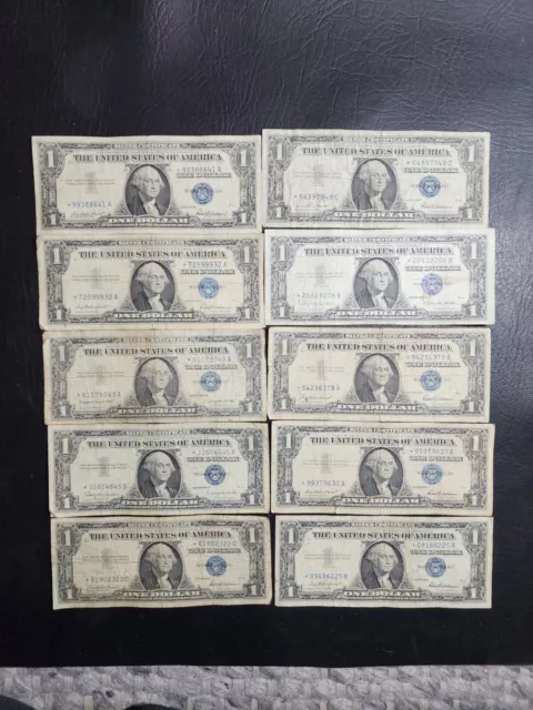 Lot of Ten Series of 1957 $1.00 Star Note Silver Certificates