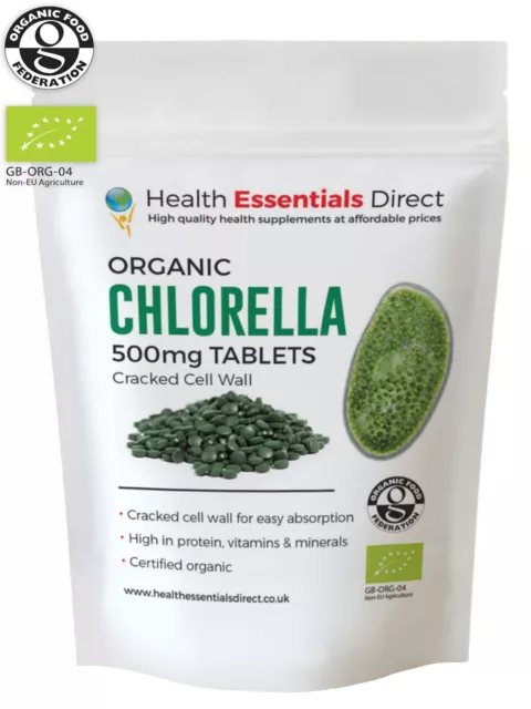 Organic Chlorella 500mg Tablets (Heavy Metal Detox, Certified Cracked Cell Wall)