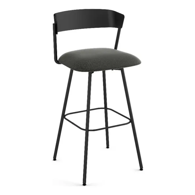 Amisco Ludwig 30 In. Swivel Bar Stool - Charcoal Grey Polyester / Black Metal