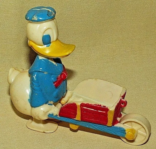 Donald Duck Wheel Barrow Ramp Walker 1950'S Hong Kong Walt Disney Prod Plastic.