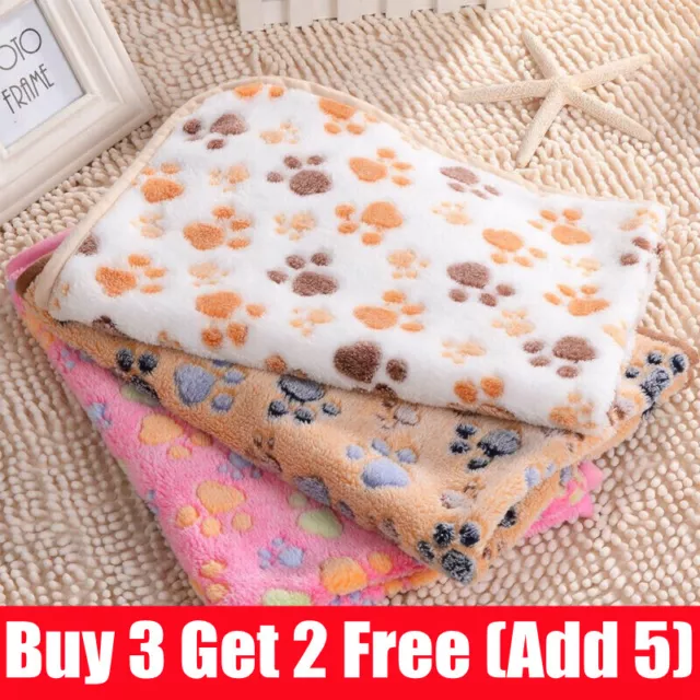 Large Pet Blanket Warm Rest Bed Mat Paw Print Dog Cat Puppy Fleece Soft Cushion