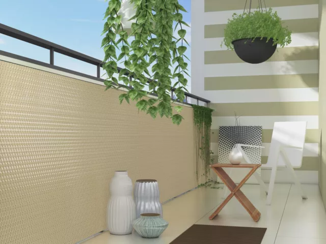 Polirattan PVC Schermo Privacy 300x100 Balcone Steccato Frangivento/Beige