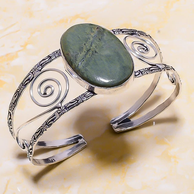 Imperial Jasper Gemstone Handmade Gift Cuff Jewelry Bracelet Adjustable v134