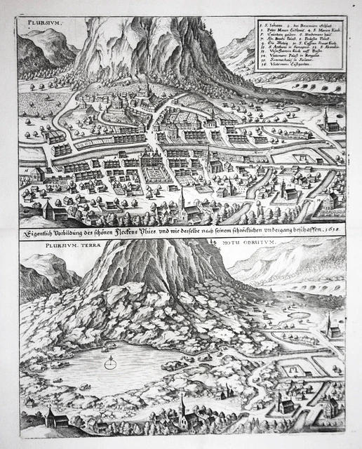 Piuro Plurs Monocomando Lombardia Italia Incisione Merian 1642