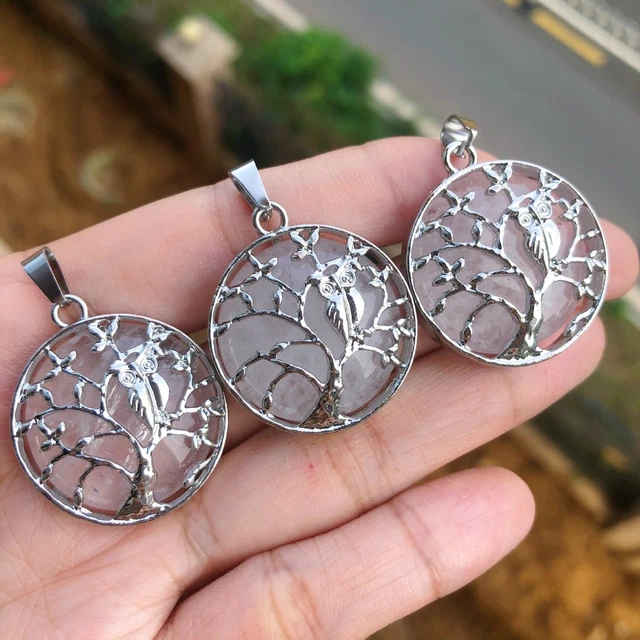 3pcs Rock Quartz Gems Stone Owl Pendants Chakra Reiki Healing Amulet