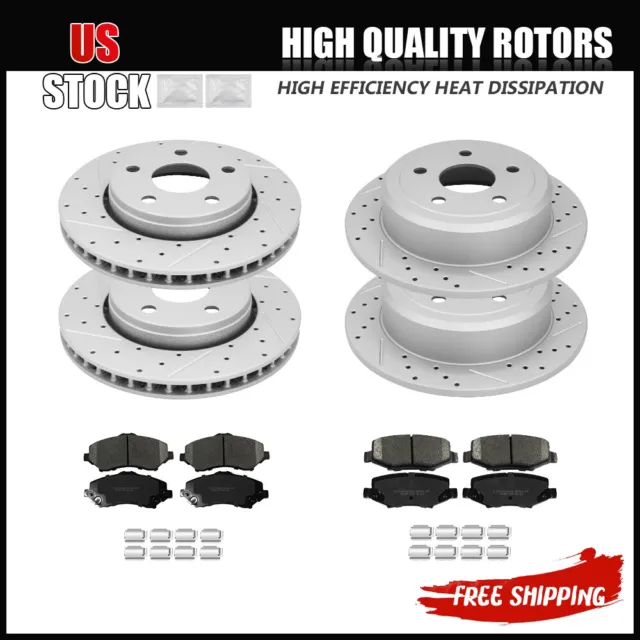 Front & Rear Drilled Rotors And Ceramic Brake Pads for 2007- 2017 Jeep Wrangler