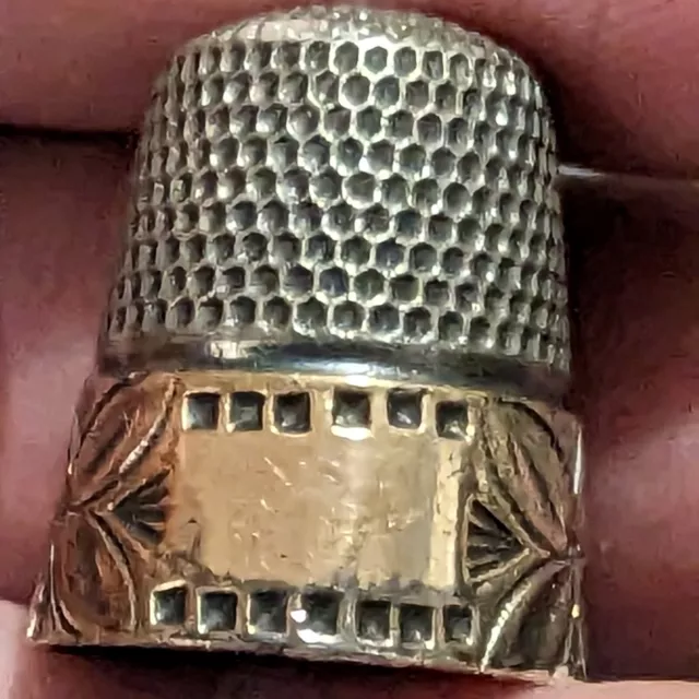 Antique Goldsmith Stern & Company Sterling Silver and 14k Gold Thimble 2