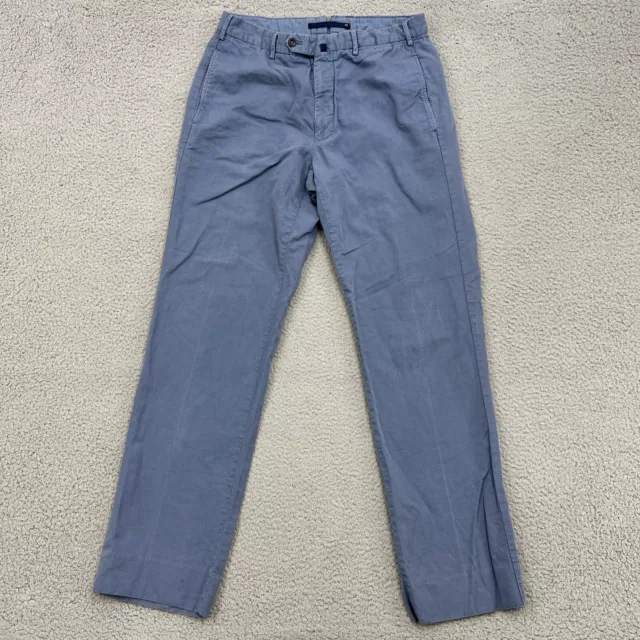 Incotex Pants Mens 34 Blue Chino Lino Linen Blend Dress Preppy (Meas 32x33)*
