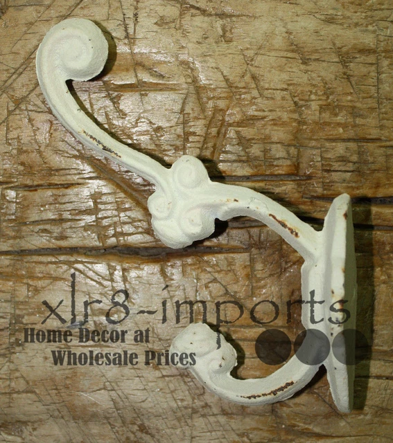 3 Cast Iron White Victorian Style Coat Hooks Hat Hook Rack Hall Tree SCHOOL 2