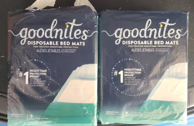 2 piezas - Alfombrillas desechables GoodNites para enuresis - 2,4'x2,8' - 9 unidades Ea