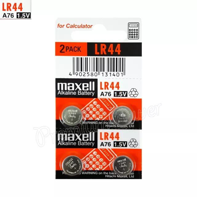 4 X Maxell Alkalisch LR44 Batterien 1.5V A76 AG13 303 357 L1154 SR44 Pack 2